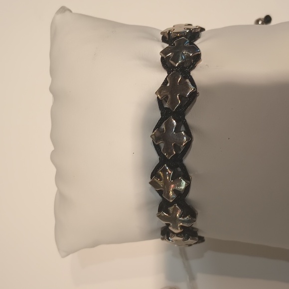NWT King Baby Studio black macrame bracelet with alloy crosses - Picture 2 of 5